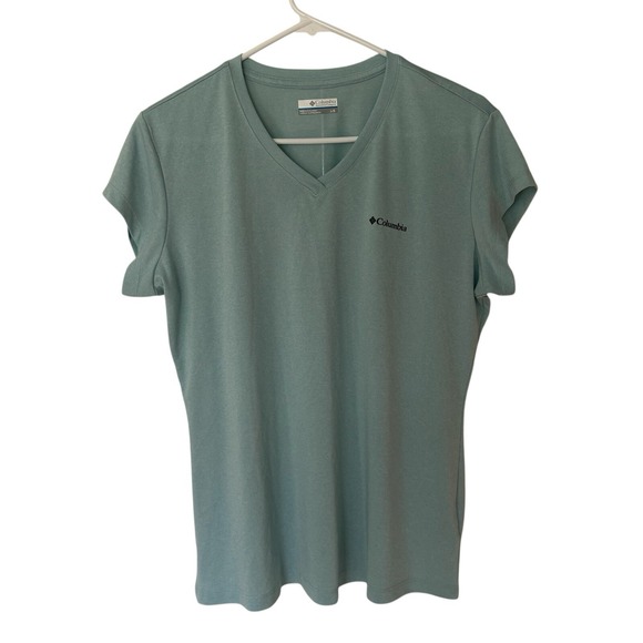 Columbia Light Blue V Neck Active Casual Short Sleeve T Shirt Women's Large - Picture 1 of 4